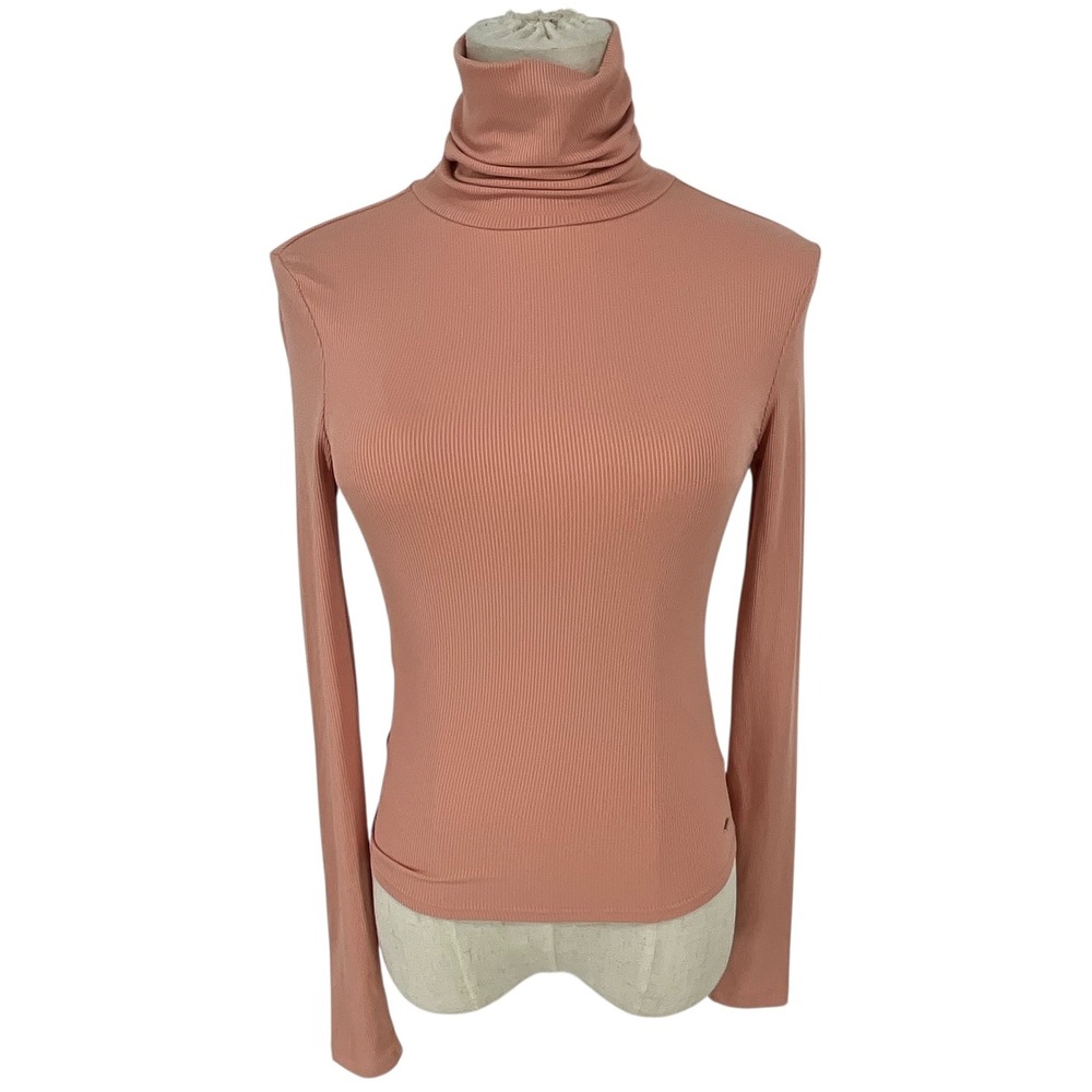 GUESS Ribbed Turtleneck Long Sleeve Top Pink Sm Light Academia‎ Balletcore Y2K
